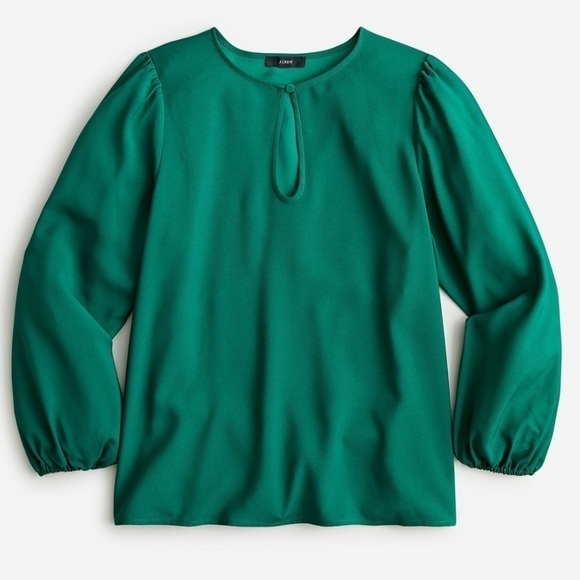 J crew puff sleeve satin back crepe top green - Picture 1 of 3